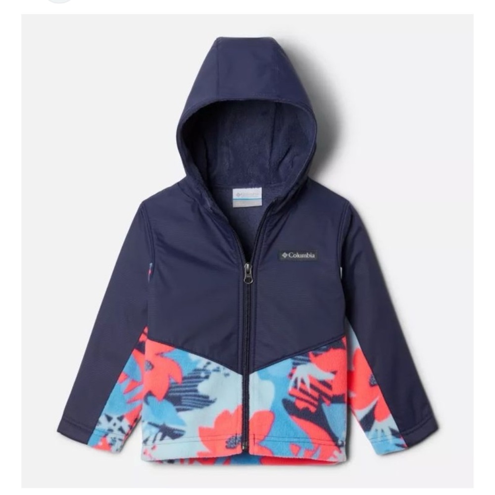 Columbia Blue & Pink Floral Fleece Infant Steens Mt Overlay Hooded Jacket 6-12M